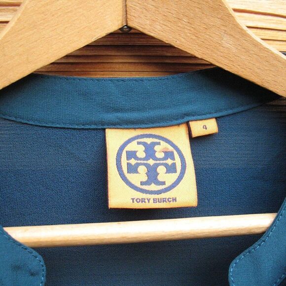 Tory Burch Teal Silk Blouse Top - Picture 7 of 7